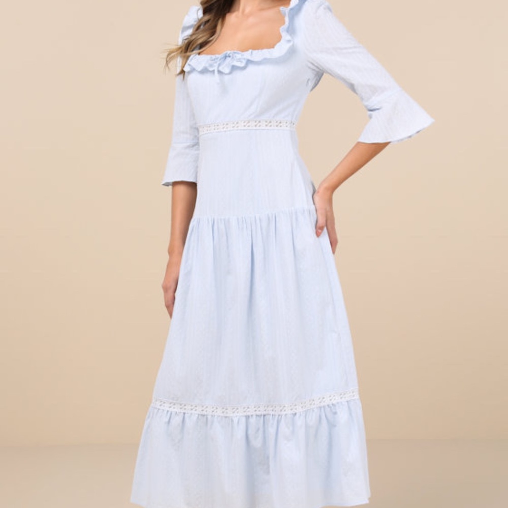 Lulus Meadowlark Light Blue Tiered Midi Dress - Size S